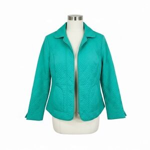 RQT Womens Teal Quilted Diamond Pattern Zip Up Jacket Size M